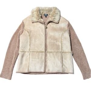 Vintage 90s Lisa International Camel Brown Faux Fur Knit Jacket Size Large